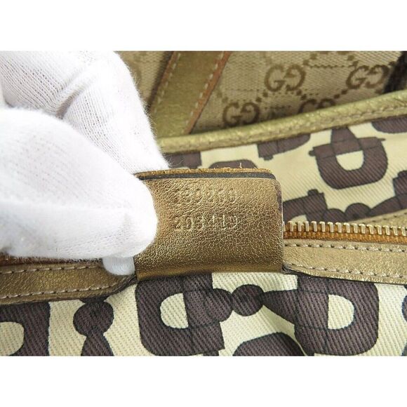 Auth GUCCI Brown GG Canvas and Gold Leather Sherry Line Tote Bag Purse #56244​ - Picture 12 of 14
